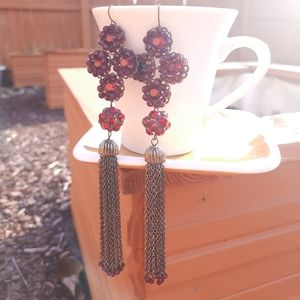 Red Statement Long Chain Earrings